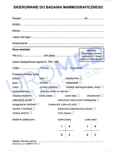 Skierowanie na badanie mammograficzne formularz karta lekarska UROM...