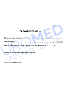 Zaświadczenie o odbyciu zabiegów fizjoterapeutycznych karta druk po...