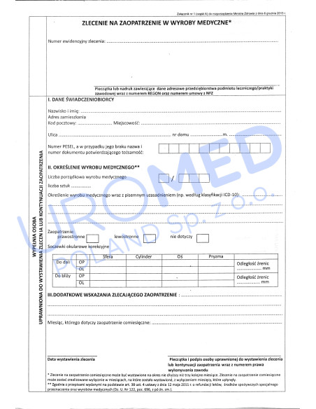 Zlecenie na zaopatrzenie w wyroby medyczne karta formularz NFZ Ofic...